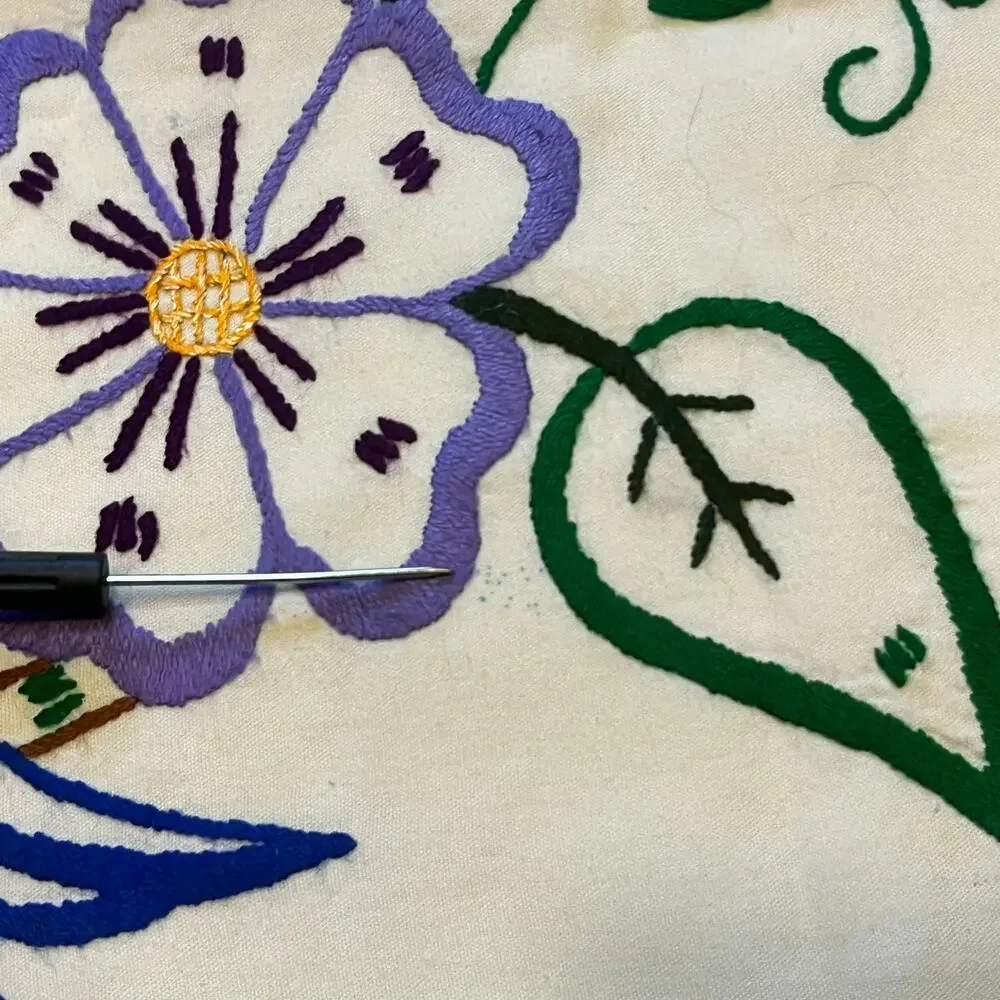 Vintage Pillowcases Pair Embroidered Bluebirds Floral Folk Art Cottagecore